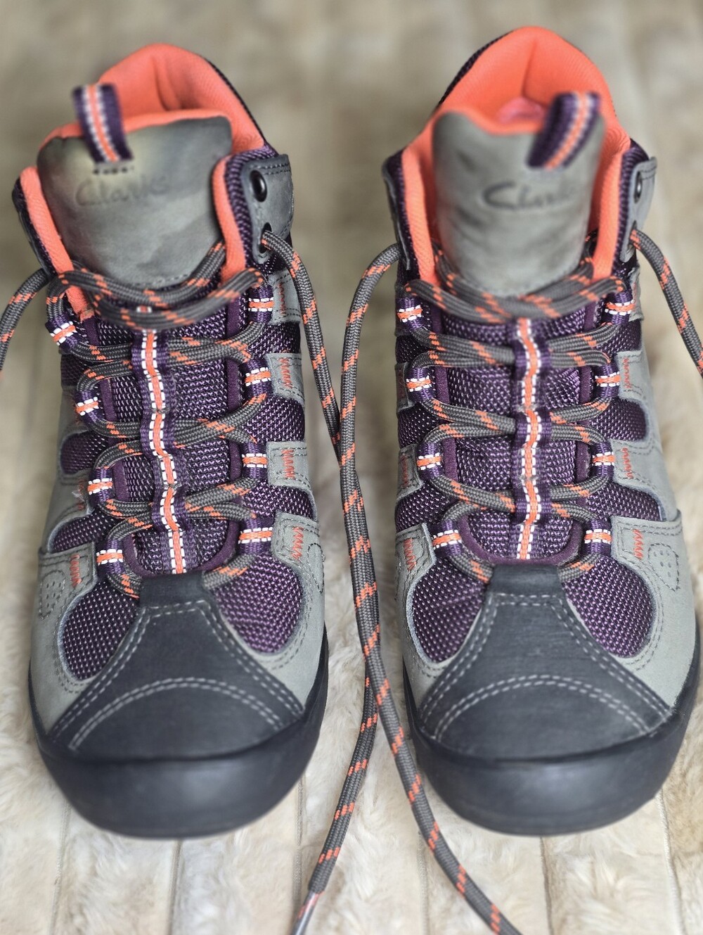 Clarks Women’s Gray Purple Orange OrthoLite Hiking Boots /es Sz 7